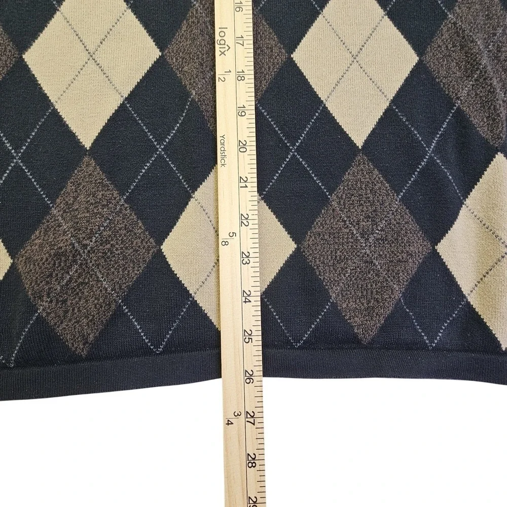 Dockers Mens XL Argyle Crewneck Sweater Black Tan Brown 100% Cotton Pullover